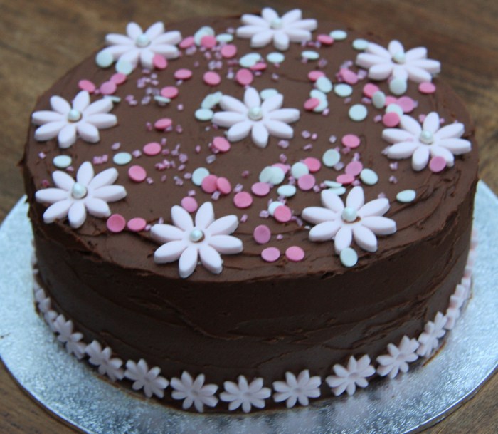 chocolate pink flower birthday cake