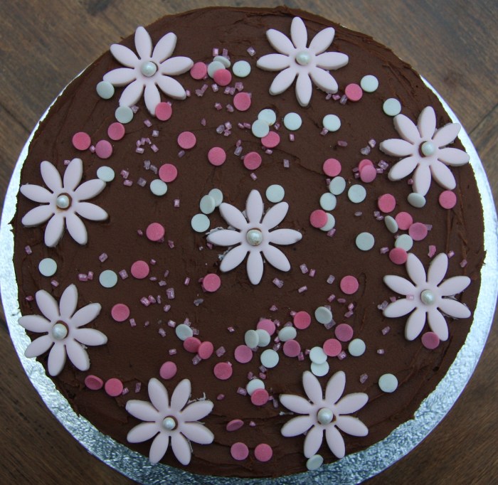 pink chocolate flower birthday cake