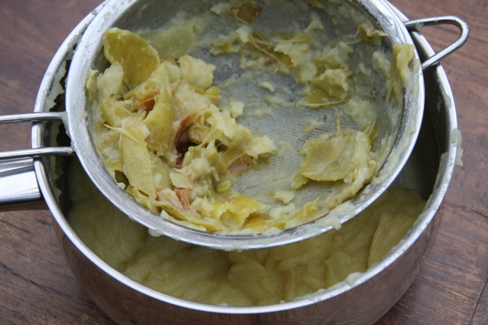 sieving cooked apple