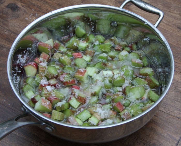 making rhubarb jam