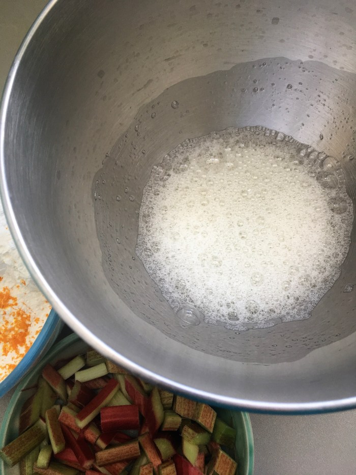 making rhubarb friands
